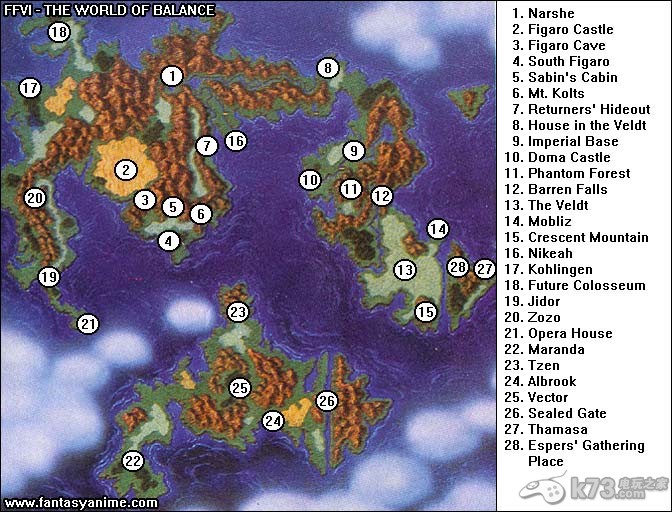 最终幻想6全世界地图 已标明城镇位置